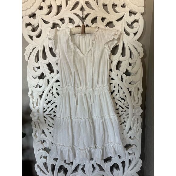 White Summer Ruffle Sleeve Dress - Picture 1 of 9